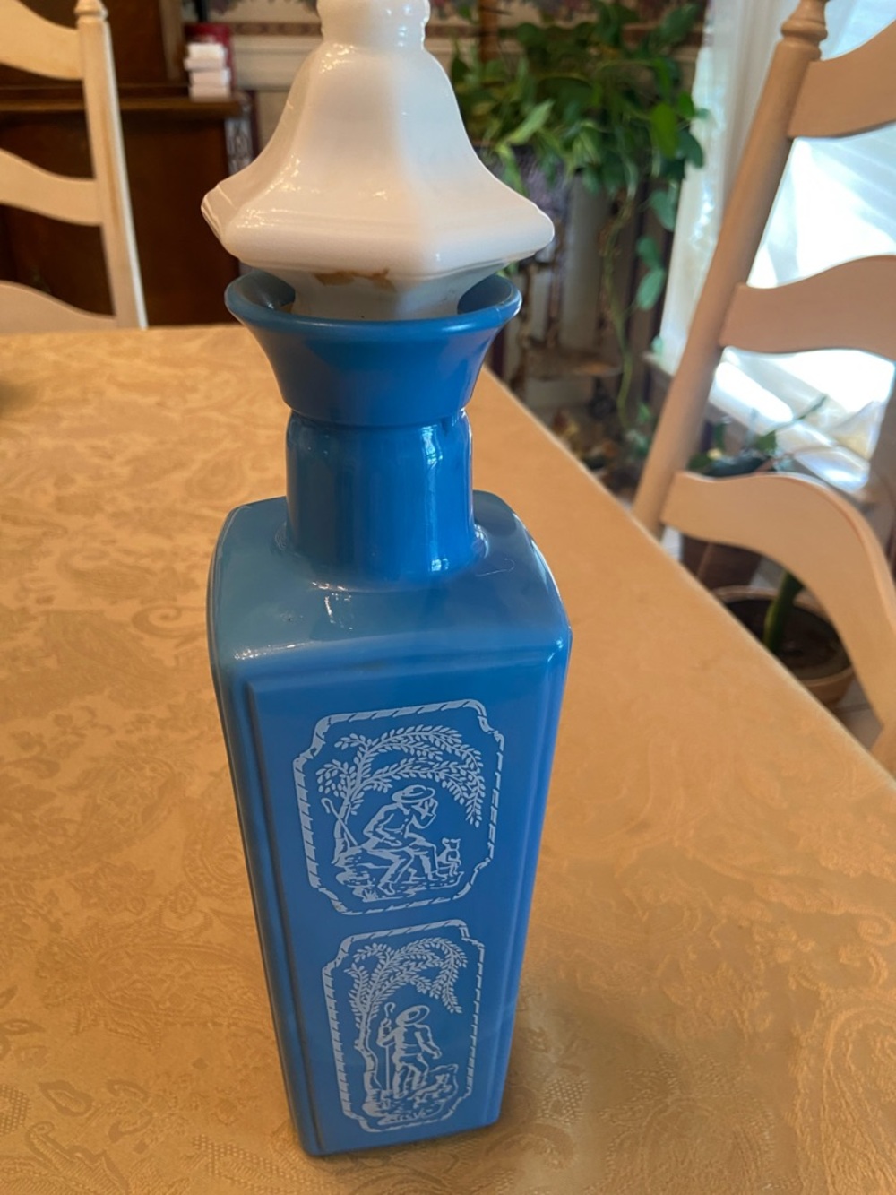 Jim Beam Blue Decorative Glass Bottle with White Stopper